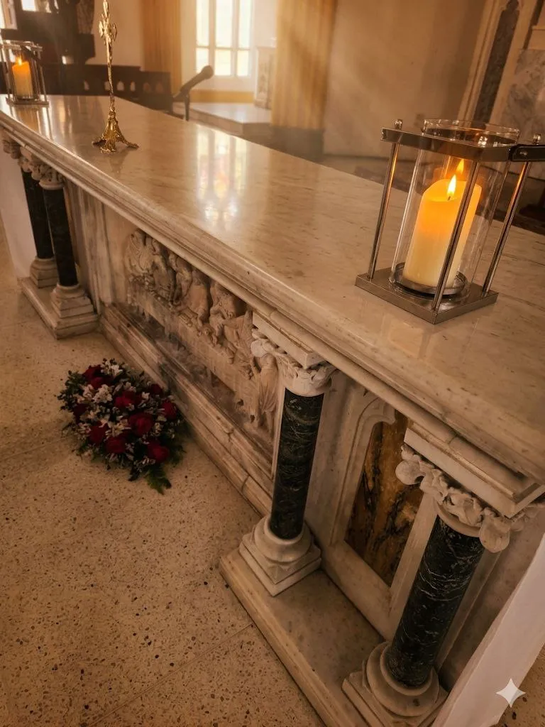El altar preparado para la Eucaristía